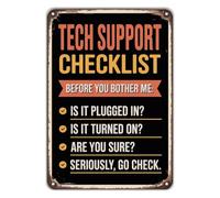 RNUMLIGH Funny Tech Support Checklist Metal Tin Sign IT Professional Gift Wall Decor for Cubicle Workshop Man Cave Vintage Computer Humor Plaque 8 X 12 inch