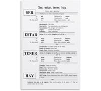 RNUMLIGH Learn Spanish Poster Essential Verbs Ser Estar Tener Hay Grammar Wall-Art for Language Students Study Room or Classroom Decor(Unframed,12x18inch(30x45cm))