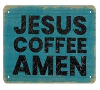 RNUMLIGH Morning Prayer Metal Tin Sign Jesus First Coffee Second Amen Always Decorative for Kitchen Dining Room 8 X 12 in