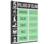RNUMLIGH Prayer Room Wall-Art - Five Pillars of Islam Educational Chart Poster on Canvas - Islamic Culture and Spiritual Decor(Framed,12x18inch(30x45cm))