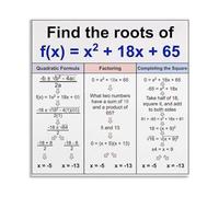 RNUMLIGH Quadratic Equations Poster Algebra 2 Study Guide Chart for Roots Factoring Completing the Square Vertex Form High School Math Student Wall-Art (Framed,12X18inch(30X45cm))