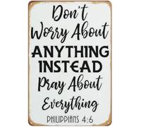 RNUMLIGH Retro Dont Worry About Anything Instead Pray Everything Faith Aluminum Sign Wall Decor Gift 8 X 12 in