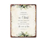 RNUMLIGH Rustic Wall Decor Metal Tin Sign Featuring 2 Corinthians 5 17 Creation Scripture for Home 8 X 12 inch