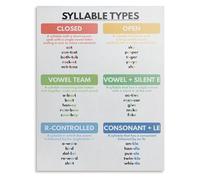 RNUMLIGH Science of Reading Poster Syllable Types Reference Chart Educational Wall-Art for Teacher Training PD(Unframed,16x24inch(40x60cm))