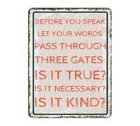 RNUMLIGH Socrates Quote Metal Tin Sign Three Gates For Words Vintage Ancient Wisdom Retro Wall Decor For Man Cave Study Room 8 X 12 inch