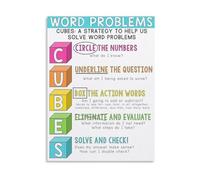 RNUMLIGH Solving Math Word Problems Poster Step by Strategy Guide Problem Process Chart for Classroom or Homeschool Decor(Framed,12x18inch(30x45cm))