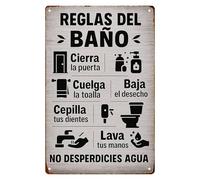 RNUMLIGH Spanish English Bathroom Etiquette Metal Sign Humorous Rules for Home Restroom Office Decor 8 X 12 in