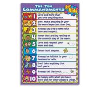 RNUMLIGH Ten Commandments Poster with Pictures - Engaging Biblical Values Chart for Young Learners, Vibrant Teaching Aid for Classroom & Ministry (Framed,16x24inch(40x60cm))
