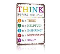 RNUMLIGH Think Before You Speak Metal Sign True Helpful Inspiring Necessary Kind Tin Wall-Art Retro Distressed For Classroom Bulletin Board 8 X 12 inch