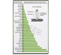 RNUMLIGH Woodworker's Reference Poster: Janka Hardness & Density Chart, Industrial Style Canvas Wall-Art for Shop, Garage, Living Room Decor(Framed,16x24inch(40x60cm))