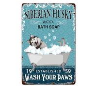 Rnyane Bathroom Tin Signs Siberian Husky Bath Soap Metal Sign Vintage Home Farmhouse Bathroom Wall Decor Funny Bathroom Wall Art Signs 8x12 Inches, as the picture shows4