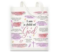 RNYJJ Baptism Gifts for Girl Women, I am A Child of God Canvas Tote Bag, Christening Communion Gifts for Granddaughter Christian Religious Inspirational
