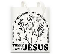 RNYJJ Boho Floral Christian Tote Bag Gifts for Women Bible Verse There Was Jesus Hardcover Spiral Canvas Tote Bag