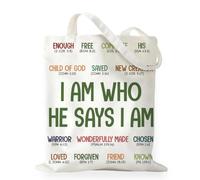RNYJJ Christian Tote Bag, I Am Who He Says I Am Religious Canvas Tote Bag