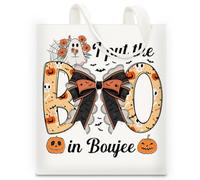 RNYJJ Cute Halloween Tote Bag Bow Coquette Halloween Gifts for Women Girl I Put the Boo in Boujee Canvas Tote Bag Spooky Reusable Grocery Bags
