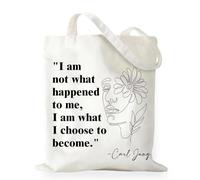 RNYJJ Therapy Canvas Tote Bag Gifts for Women Girl, Mental Health Gift for Counselor Psychologist Therapist, I Am What I Choose to Become