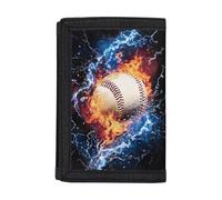 Rnyleeg Kids Wallet for Boys & Girls,Sport Theme Trifold Wallet with Coin Pocket,Cash Pocket Novelty Wallet for Childrens Gifts, Fire Flash Baseball, Casual