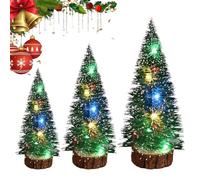 Rnyrn 3 Pack Mini Christmas Tree With Lights, 15cm+20cm+25cm Table Top Christmas Tree With Colorful Lights And Snow, Battery Operated Mini Artificial C-hristmas Tre For Home Office Desktop Ch-ristmas