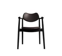 Ro Collection Regatta Dining Chair Upholstered Black Lacquered Oak/Dark Brown Leather