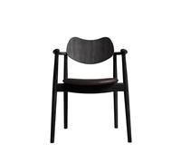 Ro Collection Regatta Dining Chair Upholstered Seat Black Lacquered Oak/Dark Brown Leather