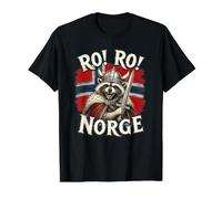 Ro Ro Norge Viking Raccoon Warrior Norway Funny Meme Design Value Graphic T-Shirt, Men, Black, S