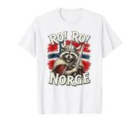 Ro Ro Norge Viking Raccoon Warrior Norway Funny Meme Design Value Graphic T-Shirt, Men, White, S