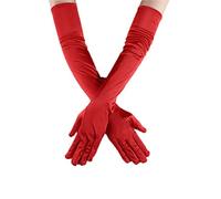 Ro Rox 1920s Long Gloves Opera Satin Etiquette Evening Prom Elbow Length, Red, One-Size