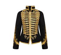 Ro Rox Adam Ant Military Drummer Jacket for Women, Marching Band Women’s Jacket for Themed Parties, Performances, Halloween, Black, L