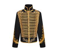Ro Rox Adam Men’s Marching Band Military Jacket, Military Drummer Parade Jacket for Festivals, Stage Performances, Themed Parties, Cosplay Events, Black & Gold, XS