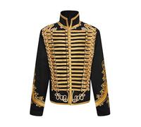 Ro Rox Adam Men’s Marching Band Military Jacket, Military Drummer Parade Jacket for Festivals, Stage Performances, Themed Parties, Cosplay Events, Black & Gold, M
