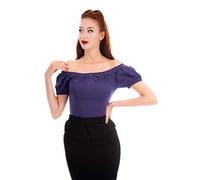 Ro Rox Bella Women’s Off Shoulder Vintage 1950s Blouse - Short Sleeve Pull-On Shirt - Machine Washable Rockabilly Ladies Top - Comfortable & Durable Retro Blouse, Purple - XS