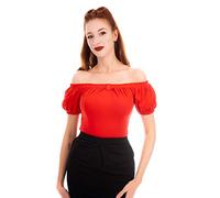 Ro Rox Bella Women's Off Shoulder Vintage 1950s Blouse - Short Sleeve Pull-On Shirt - Machine Washable Rockabilly Ladies Top - Comfortable & Durable Retro, Red -L