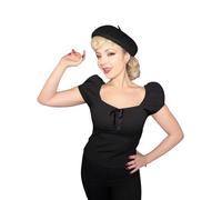Ro Rox Black 1950s Retro Vintage Puff Sleeve Bow Top Womens Rockabilly Fashion, Black, 4XL