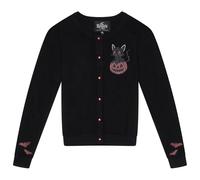 Ro Rox Cat & Pumpkin Halloween Cardigan - Spooky Embroidered Retro Knitwear, Black, 2XL