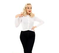 Ro Rox Coraline Vintage 1950's Rockabilly Knitted Long Sleeve Cardigan Knit Top - White (3XL)