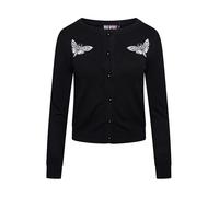 Ro Rox Death Moth Cardigan Gothic Omen Embroidery Knitted Long Sleeve, Black, 3XL