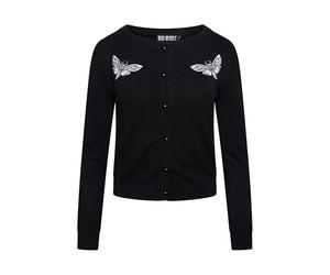 Ro Rox Death Moth Cardigan Gothic Omen Embroidery Knitted Long Sleeve, Black, S