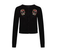 Ro Rox Dee Dee Cardigan Goth Floral Skull Embroidery Rockabilly Knit Knitted, Black, XL - UK16, FR44, DE42, US12