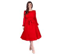 Ro Rox Delilah 1950s Dress for Women - Midi Pom Pom Sleeves Swing Vintage Dress - Elegant Retro Rockabilly, Red, M