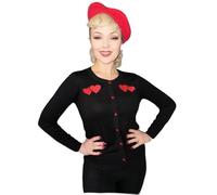 Ro Rox Double Hearts Cardigan Retro 50s Rockabilly Pin Up Vintage Knitwear, Black, L