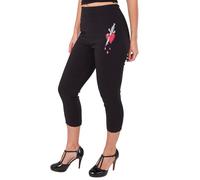 Ro Rox Ella Capri Pants Heart Dagger Embroidery 1950s Retro Rockabilly Trousers, Black, M