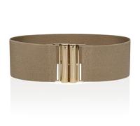 Ro Rox Florence Vintage Belt | Elasticated Pink 50s Inspired Women's Retro Wide Nurse Accessory With Silver Buckle, Beige & Gold, M