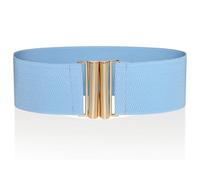 Ro Rox Florence Vintage Elasticated Belt for Women | Retro Wide Nurse 50's Style With Stretch | Ladies Belts for Dresses with Gold Buckle, Sky Blue & Gold, L