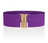 Ro Rox Florence Vintage Elasticated Belt for Women | Retro Wide Nurse 50's Style With Stretch | Ladies Belts for Dresses with Gold Buckle, Purple & Gold, L