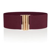 Ro Rox Florence Vintage Elasticated Belt for Women | Retro Wide Nurse 50's Style With Stretch | Ladies Belts for Dresses with Gold Buckle, Burgundy & Gold, L