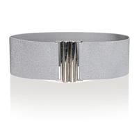 Ro Rox Florence Vintage Elasticated Belt for Women | Retro Wide Nurse 50's Style With Stretch | Ladies Belts for Dresses with Gold Buckle, Silver & Silver, L