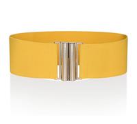 Ro Rox Florence Vintage Elasticated Belt for Women | Retro Wide Nurse 50's Style With Stretch | Ladies Belts for Dresses with Gold Buckle, Yellow & Silver, M