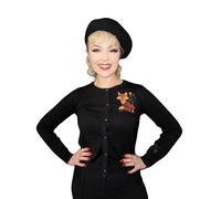 Ro Rox Fox Cardigan Women - Cute Fox & Ivy Embroidered Vintage Woodland Knit, Retro 1950s Inspired Button Up Sweater, Black, 3XL