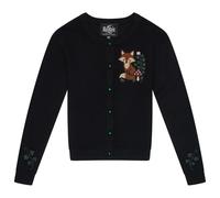 Ro Rox Gothic Fox Ivy Embroidered Black Knit Cardigan Sweater Alternative Style, Black, XL