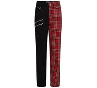 Ro Rox Half-Half Goth Trousers Unisex Tartan Trousers, Emo Plaid Check Pants Punk Clothing, Red, 34W